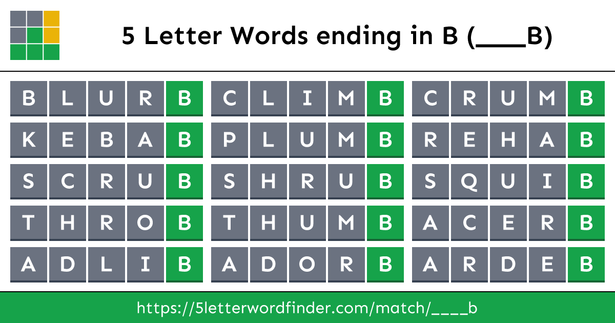 5 Letter Words ending in B (____B)