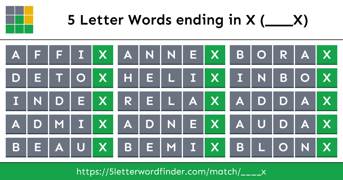 5 Letter Words ending in X (____X)