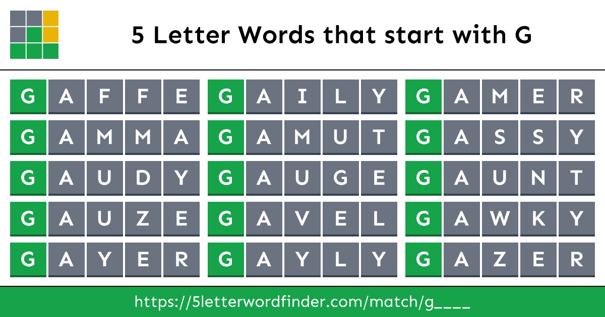5 Letter Words that start with G