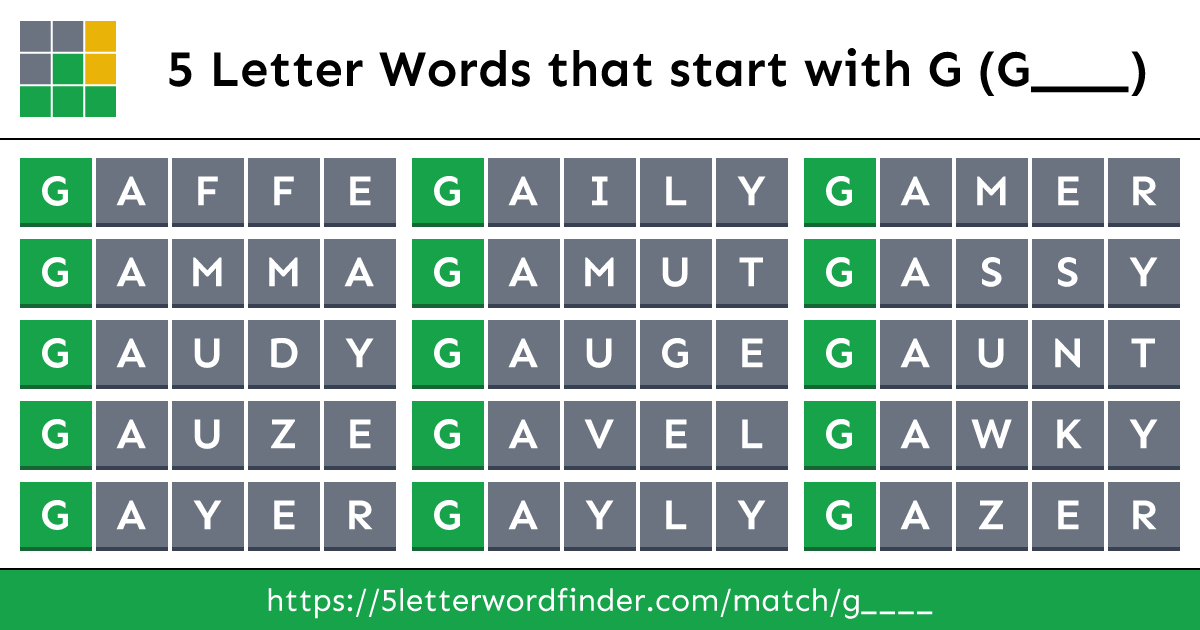 5 Letter Words that start with G