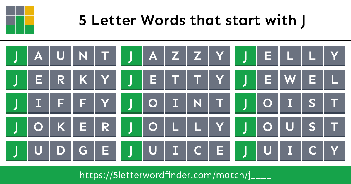 5 Letter Words that start with J