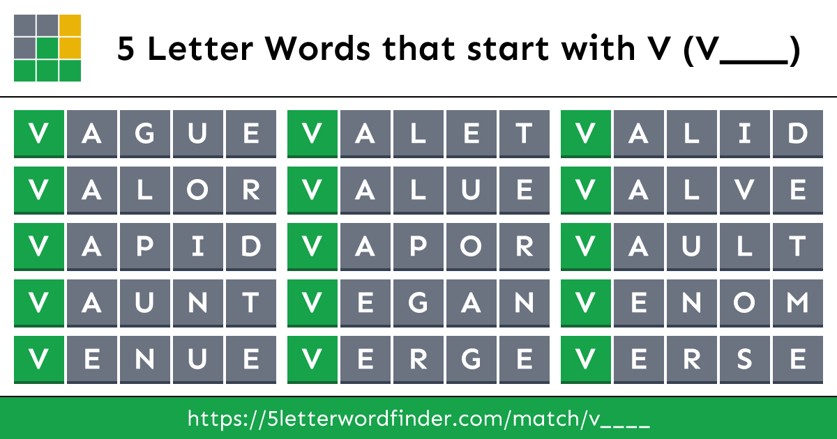 5 Letter Words that start with V (V____)