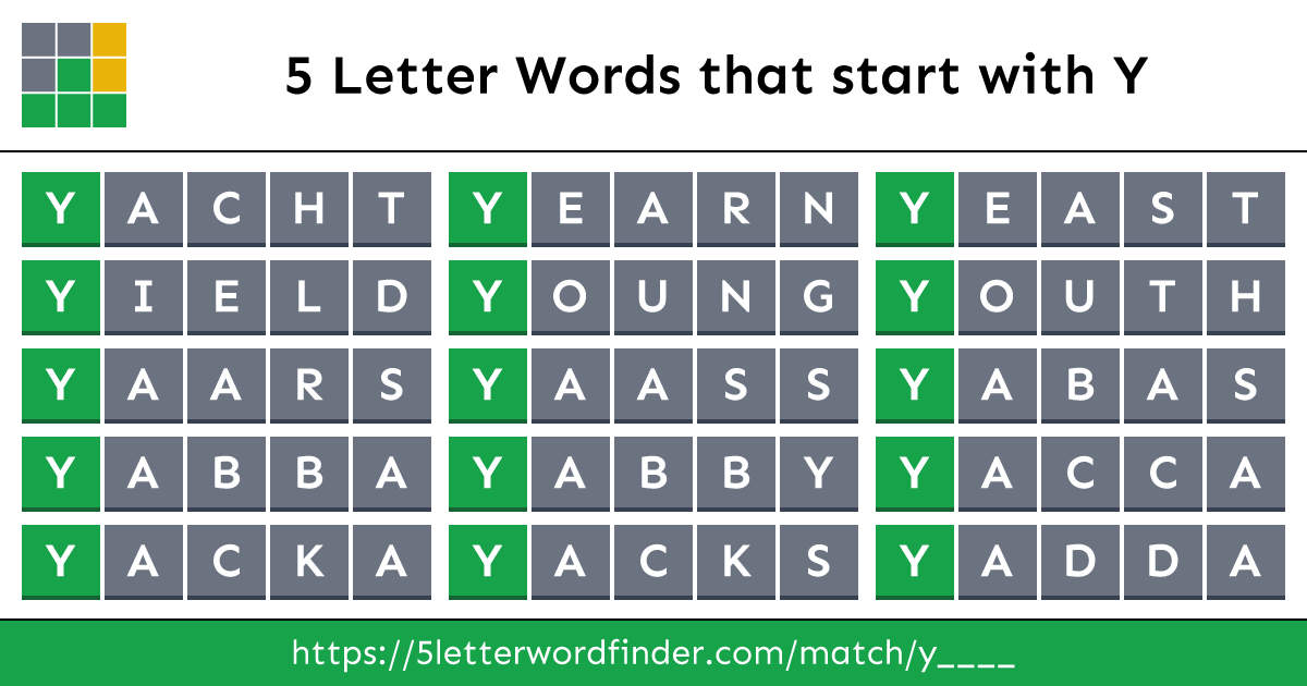 5 Letter Words that start with Y